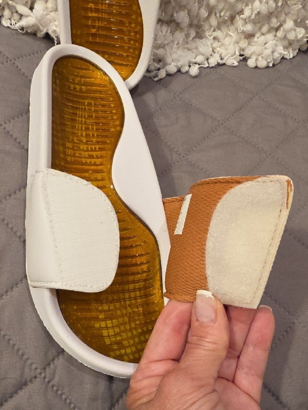 Copper Infused White Slide Sandals with Amber Footbed - Women - Picture 14 of 15